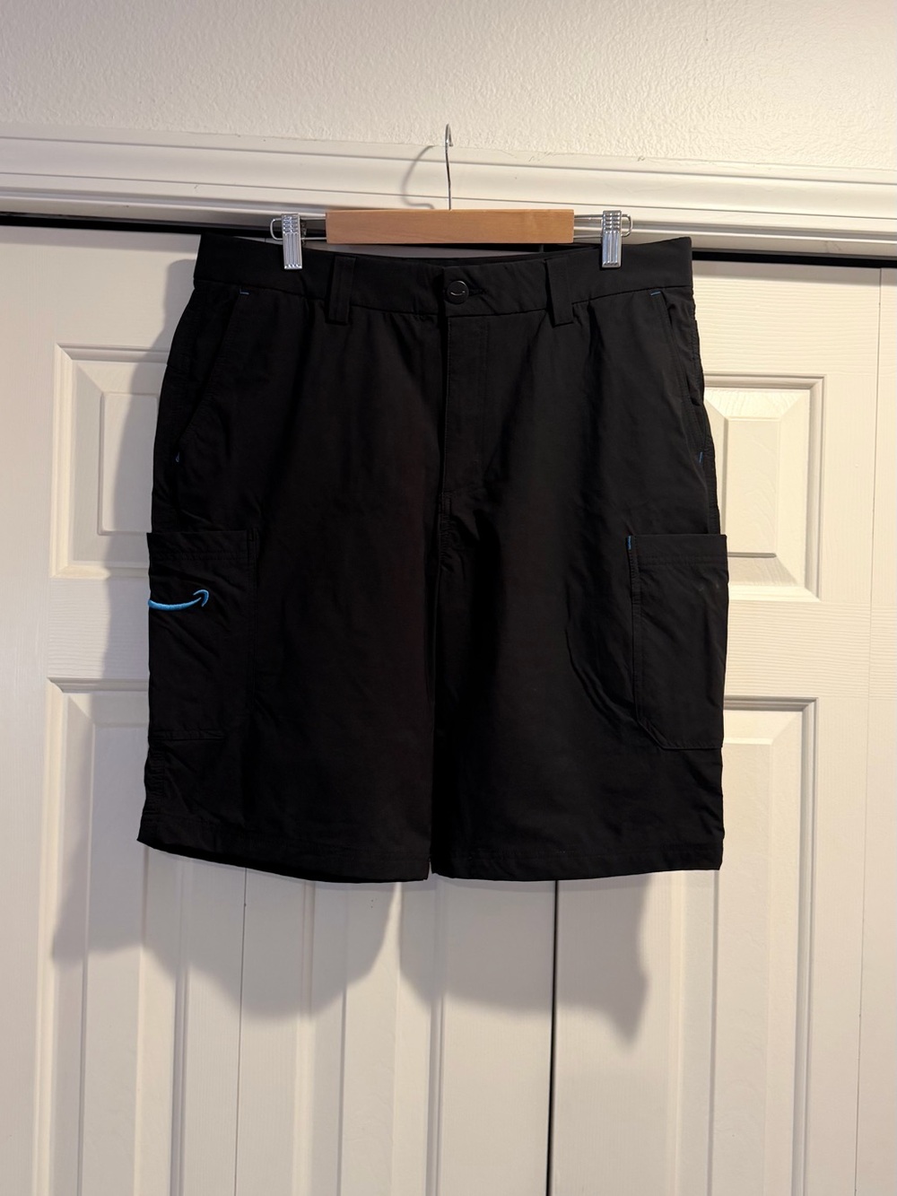 Amazon Black Cargo Shorts with Blue Stitching